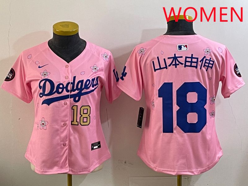 Women Los Angeles Dodgers #18 Yamamoto Pink Sakura Edition 2025 Nike MLB Jersey style 9->women mlb jersey->Women Jersey